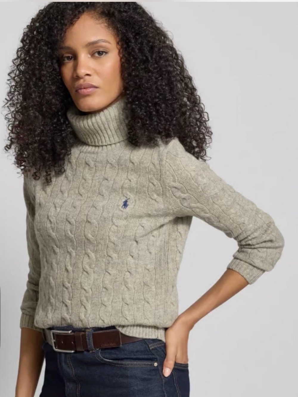 Ralph Lauren Cable-Knit Turtleneck Sweater in Light Oatmeal